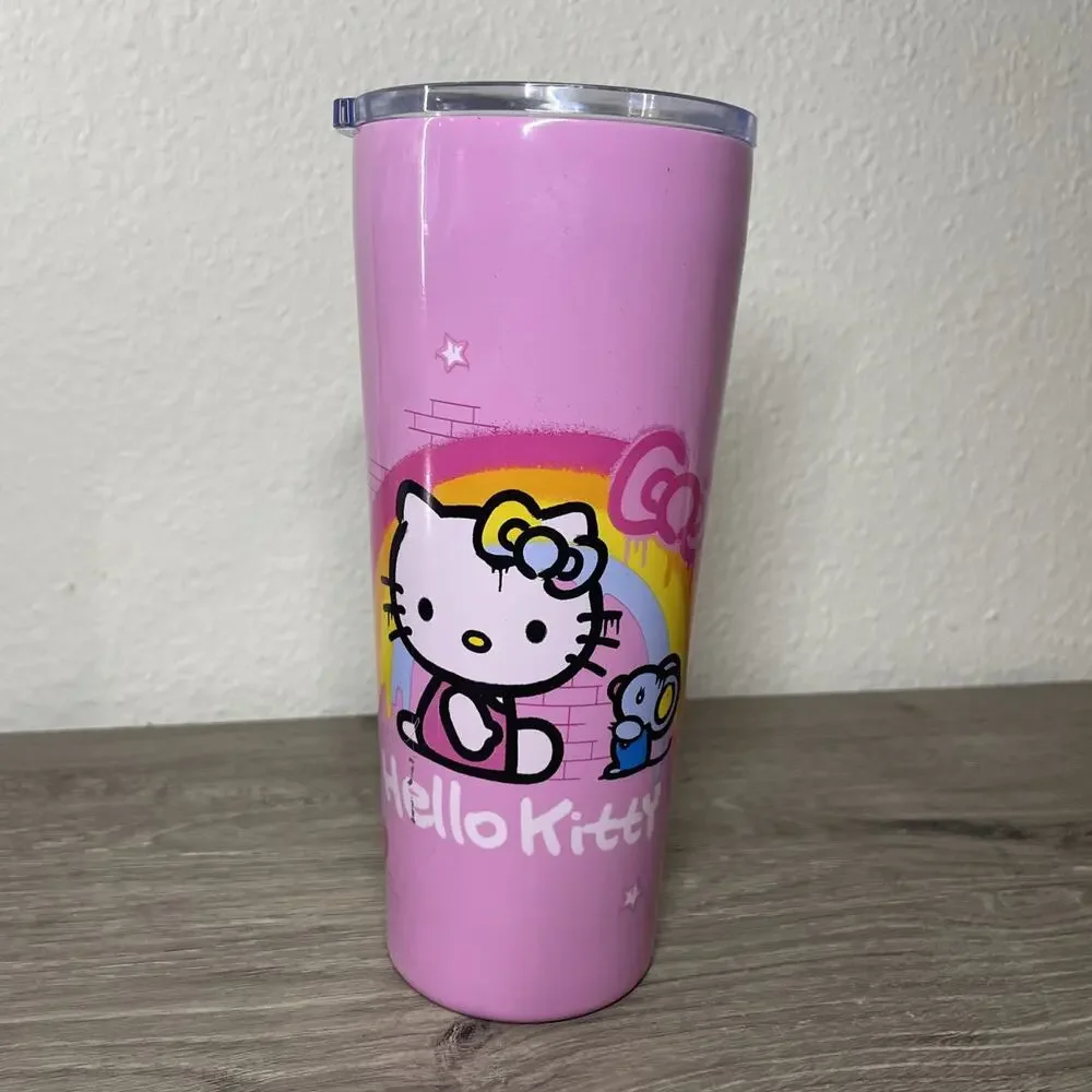 Hello Kitty 22oz Pink Graffiti Rainbow Stainless Steel Tumbler with Lid